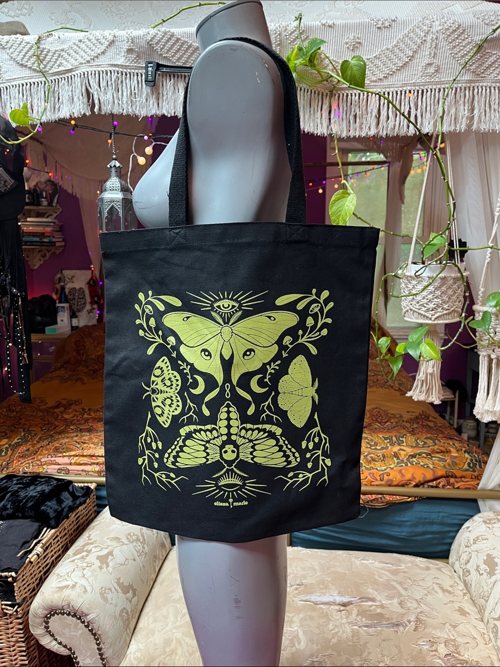 Goth Grunge Luna Moth Art print tote bag